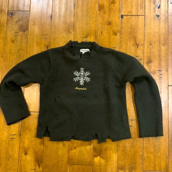 DISTRESSED AEROPOSTALE GREEN SWEATER - Picture 1 of 14